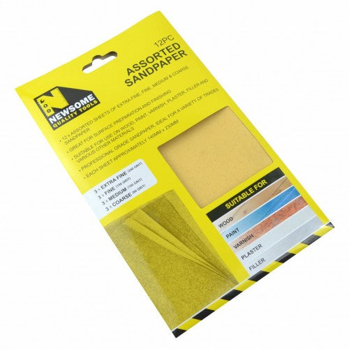 12pc Half Sized Assorted Grit Sandpaper Sheets