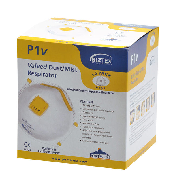 PORTWEST FFP1 VALVED DISPOSABLE FACE MASKS BOX10