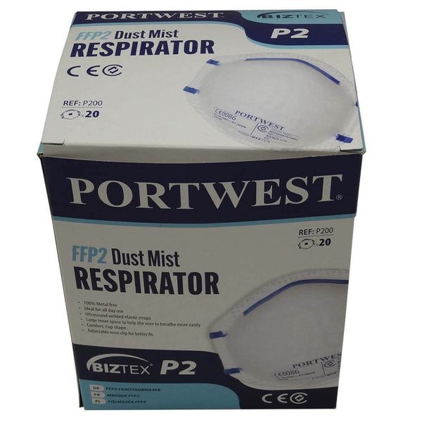 PORTWEST P200 FFP2 MOULDED DISPOSABLE FACE MASKS BOX 20